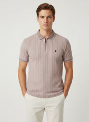 Textured Knit Zip Polo in Soft Mauve