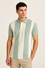 Fresh Stripe Polo Shirt – Mint Green & Ivory