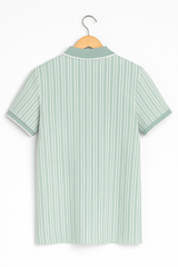 Men’s Mint Green Striped Polo Shirt – Classic Zip Neck Casual Wear