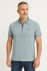 Men's Blue Striped Polo T-Shirt with Hidden Zip Neck