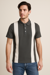 Premium Vertical Striped Polo Shirt – Charcoal Grey & White