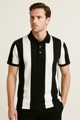 Classic Vertical Striped Polo Shirt – Black & Off-White