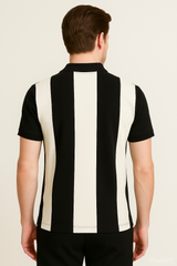 Classic Vertical Striped Polo Shirt – Black & Off-White