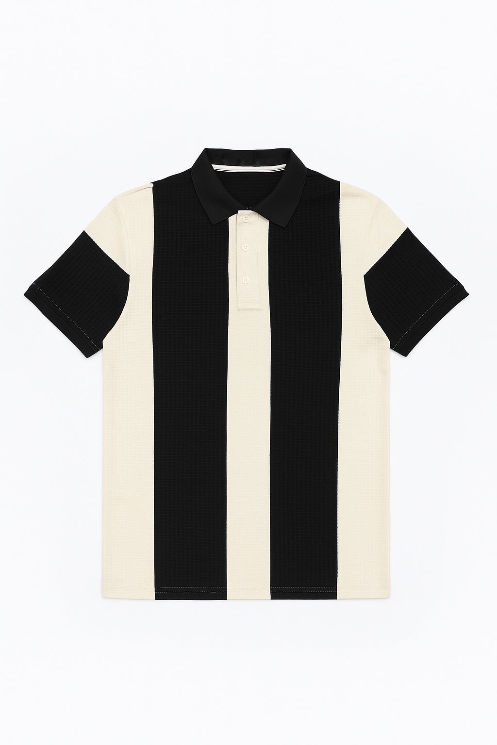 Classic Vertical Striped Polo Shirt – Black & Off-White