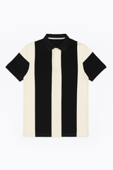 Classic Vertical Striped Polo Shirt – Black & Off-White