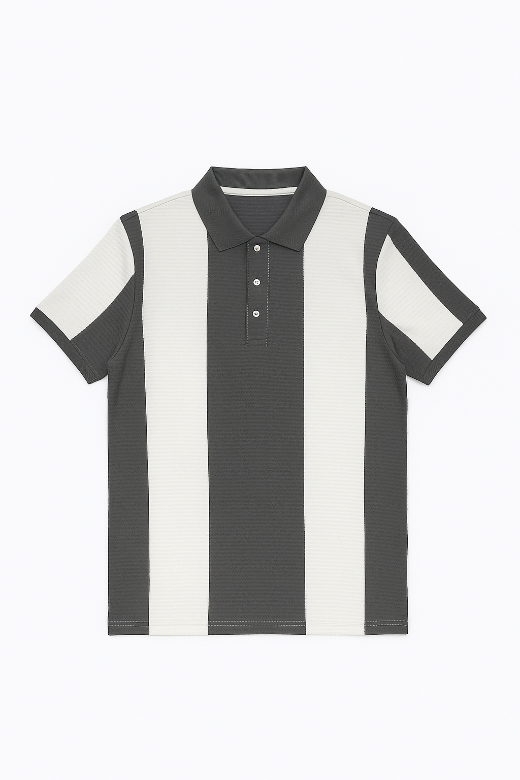 Premium Vertical Striped Polo Shirt – Charcoal Grey & White