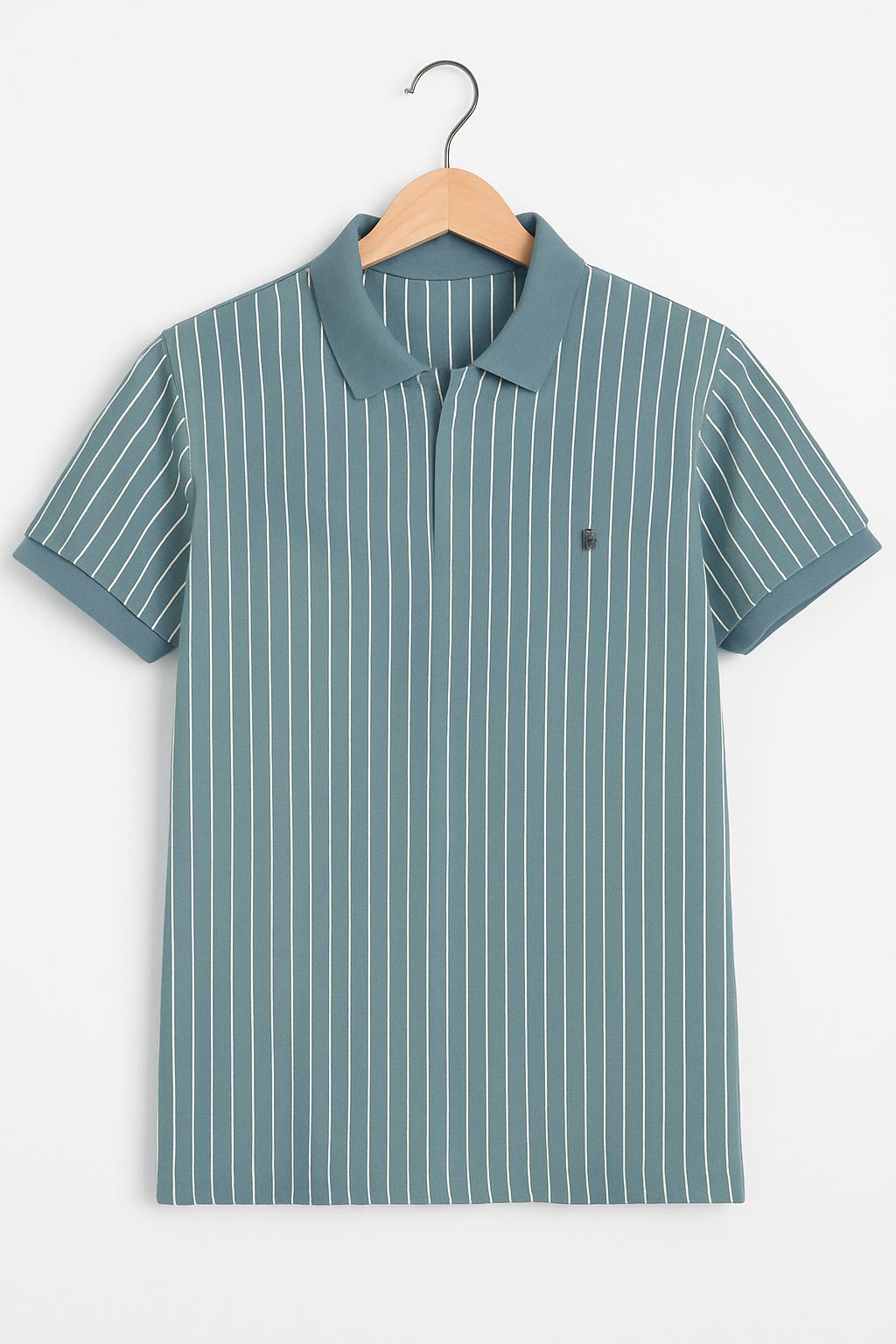 Men's Blue Striped Polo T-Shirt with Hidden Zip Neck